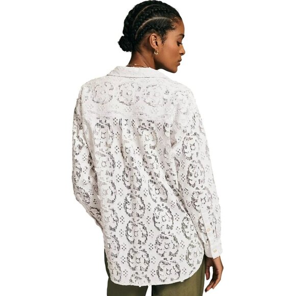 Pilcro Shirt Women Small White Lace Lacey Button Down Top Boho Cottagecore - Picture 4 of 15